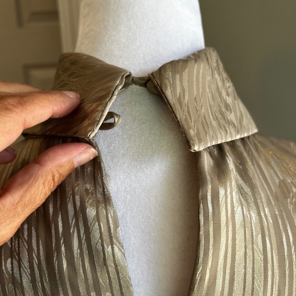 Vintage Gold Metallic Blouse Long Sleeve Cowl Neck Top Party Sparkly - Picture 8 of 14